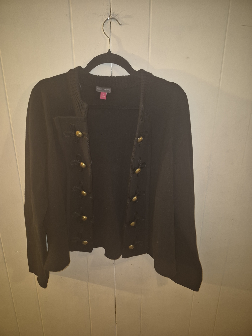 Vince Camuto Black Military-Style Knit Blazer with Gold Buttons